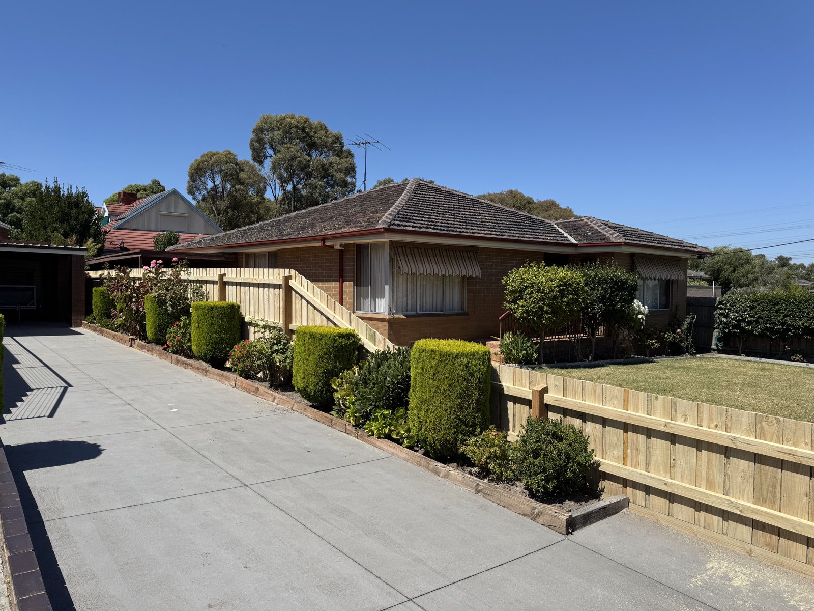 Timber paling fence with plinth boards